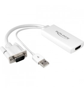 Adaptor DeLOCK USB 2.0, mufa USB-A + VGA - mufa HDMI (alb, 25 cm)