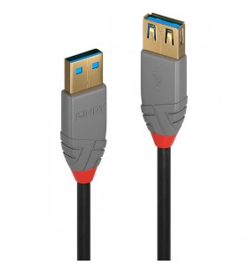 Cablu prelungitor Lindy USB 3.2 Gen 1 Anthra Line, USB-A tată - USB-A mamă (negru/gri, 2 metri)