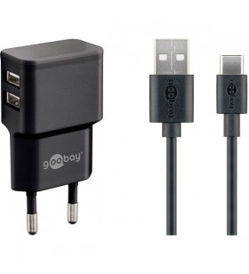Set de încărcare dublă goobay USB-C 2,4 A, încărcător (negru)