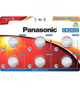 Pilă buton Panasonic cu litiu CR-2032EL/6B, baterie (6 bucăți, CR2032)