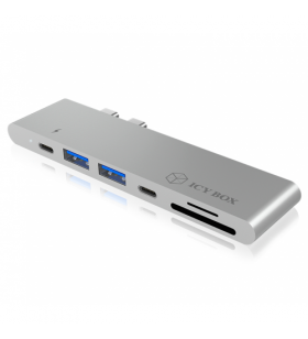 Icybox ib-dk4037-2c icybox docking station for notebook 2xusb type-c, thunderbolt, sd reader, silver