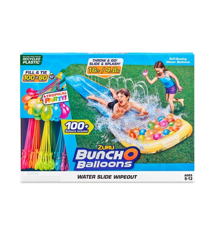 ZURU Bunch O Balloons Water Slide Wipeout + Jucării de apă pentru petreceri tropicale