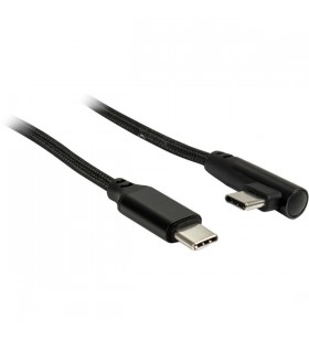 Cablu USB Inter-Tech, USB-C tată - USB-C tată 90° (negru, 1 metru, PD, încărcare cu până la 60 de wați, cu manșon)