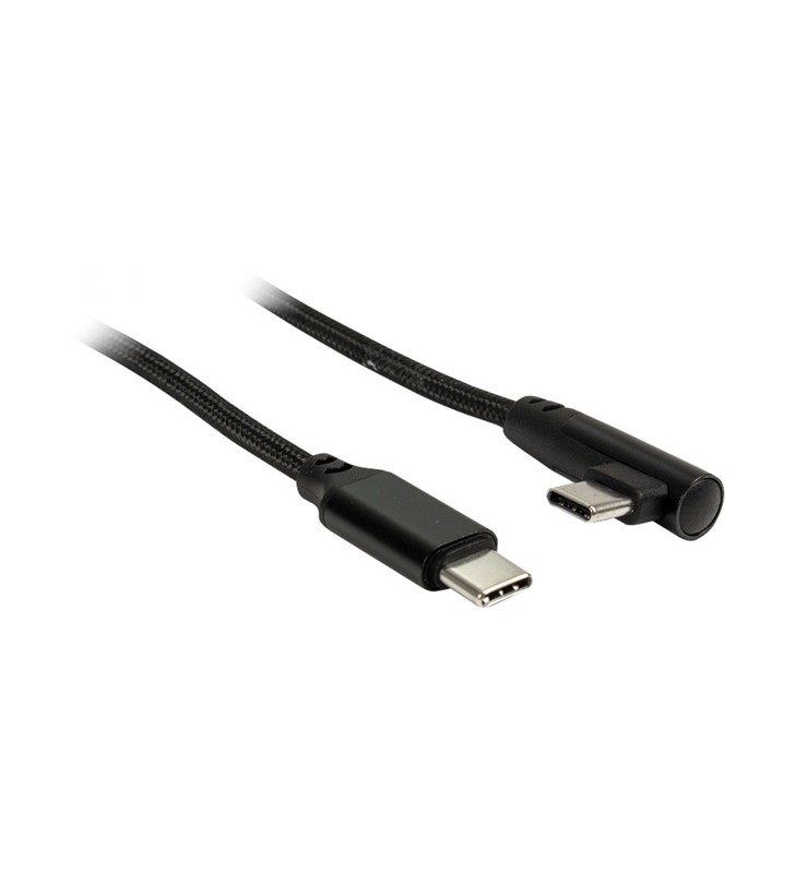 Cablu USB Inter-Tech, USB-C tată - USB-C tată 90° (negru, 1 metru, PD, încărcare cu până la 60 de wați, cu manșon)
