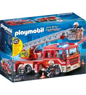 PLAYMOBIL 9463 Jucărie de construcție pentru vehicule cu scară de pompieri City Action (rosu/argintiu, cu lumina si sunet)