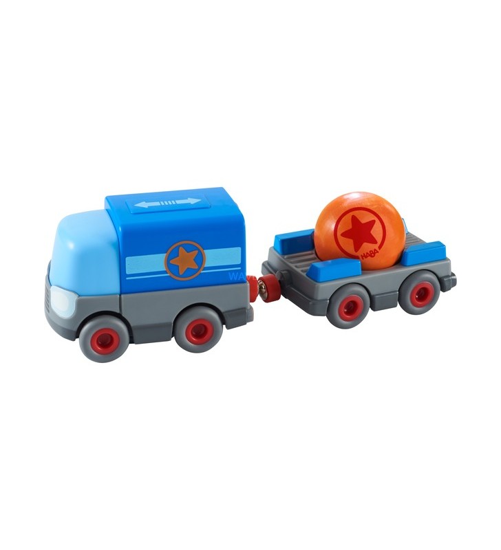 HABA pistă cu bile Kullbü - camion cu baterie cu remorcă, vehicul de jucărie