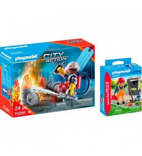 PLAYMOBIL 10090 City Action Set pompieri și curățător stradal, jucărie de construcție
