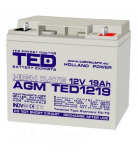 Acumulator , AC.TD.12V.BK1.19.0001, AGM VRLA 12V 19A High Rate 181mm x 76mm x h 167mm F3 TED Battery Expert Holland TED002815