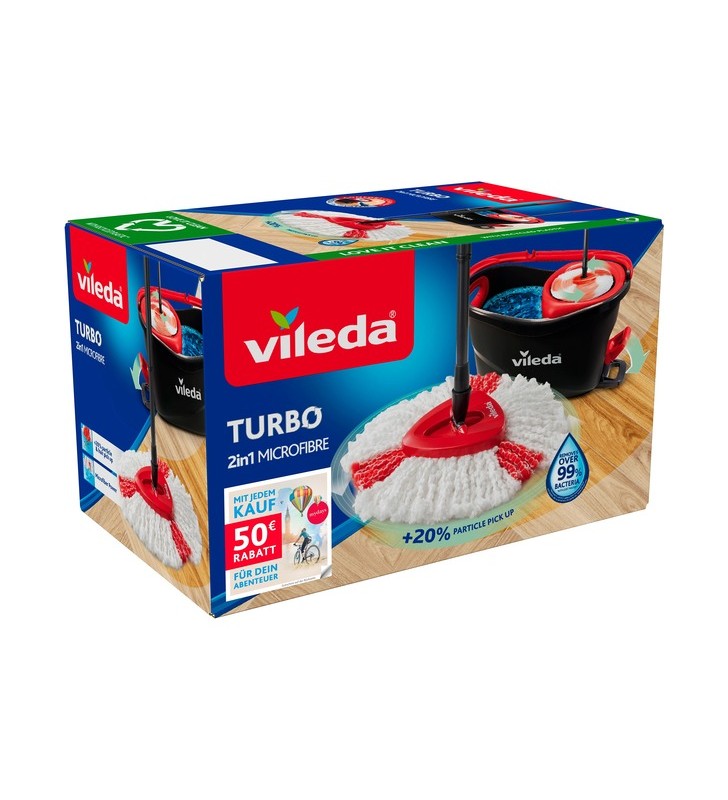 Set microfibră Vileda Mop Turbo 2in1 mydays, ștergător de podea (negru/roșu, inclusiv voucherul Mydays de 50 EUR)