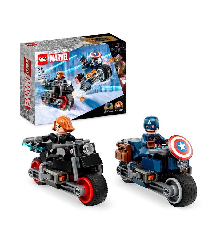 Jucărie de construcție LEGO 76260 Marvel Super Heroes Black Widows și Captain Americas Motociclete
