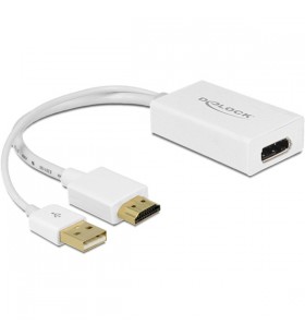 Adaptor DeLOCK , mufa USB-A + HDMI - mufa DisplayPort (alb, 25 cm)