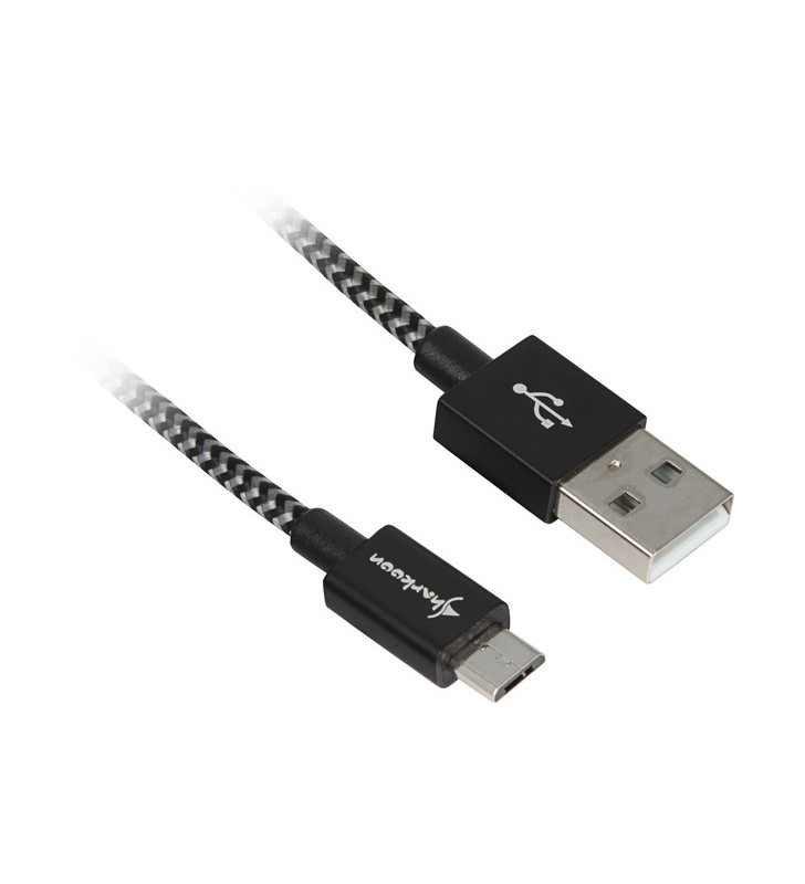 Cablu Sharkoon USB 2.0, USB-A tată - Micro-USB tată (negru/gri, 3 metri, cu mâneci)