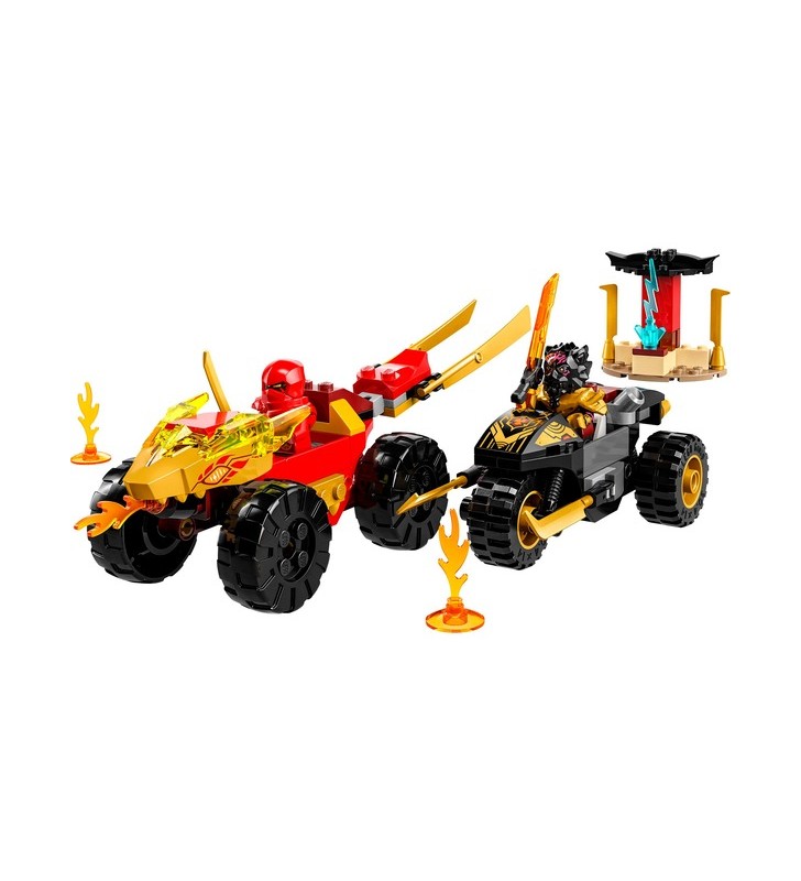 LEGO 71789 Ninjago Pursuit cu Speedster-ul lui Kai și jucăria de construcție cu motocicleta lui Ras
