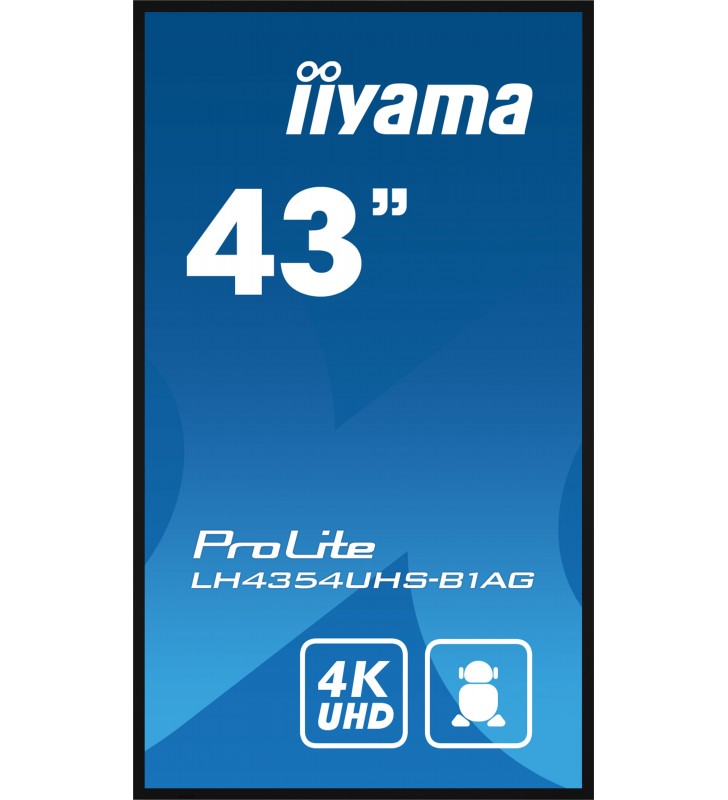 iiyama LH4354UHS-B1AG Afișaj Semne Panou informare digital de perete 108 cm (42.5") LCD Wi-Fi 500 cd/m² 4K Ultra HD Negru
