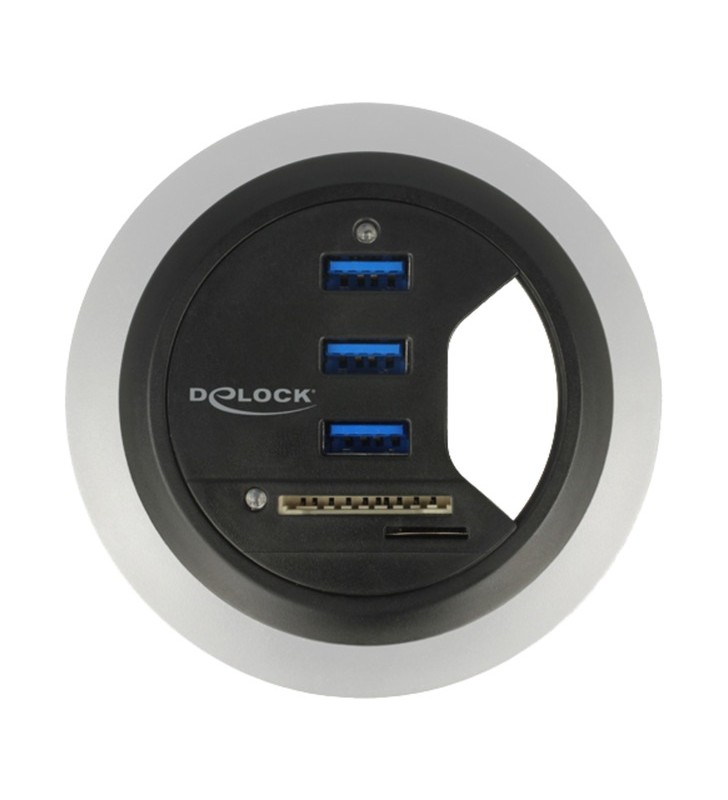 Hub de masă DeLOCK 3 porturi USB 3.0, cititor de carduri (+ cititor de carduri SD cu 2 sloturi)