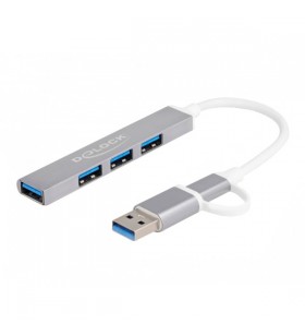 Hub USB subțire DeLOCK cu 4 porturi cu USB Type-C sau USB Type-A, hub USB