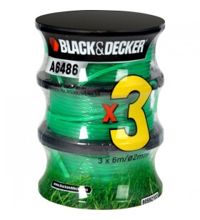bobină de fir BLACK+DECKER Reflex A6486, linie de cosit (6 metri, Ø 2 mm, pachet valoare 2+1)