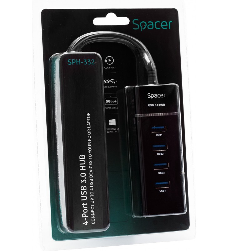 HUB USB 3.0 extern SPACER, 4*USB,  black "SPH-332" 45504832 (include timbru verde 0.5 lei)