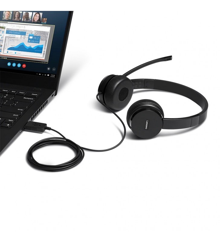 Lenovo 4XD0X88524 cască audio & cască cu microfon Căști Prin cablu Bandă de fixare pe cap Birou/Call center Negru