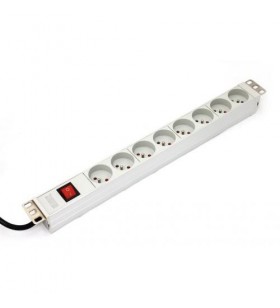 Asm a-19-strip-2-imp pdu outlet strip 19 rack 8xtype e, 1.8m cable with schuko, on/off, aluminium