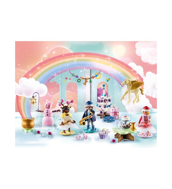 PLAYMOBIL 71348 Calendarul de Advent al Prințesei Magic „Festivalul de Crăciun sub Curcubeu”, jucărie de construcție