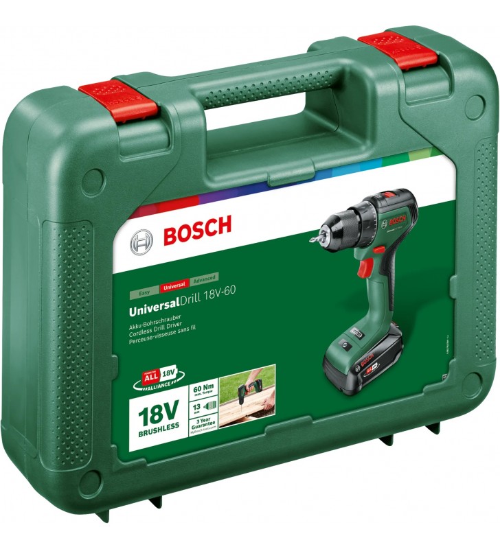 Bosch UniversalDrill 18V-60 1900 RPM Fără cheie 1,3 kilograme Negru, Verde