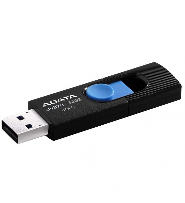 USB 3.2 Gen 1 ADATA  32GB, clasic, conector USB retractabil, Black &amp Blue, "AUV320-32G-RBKBL"(include timbru verde 0.01 lei