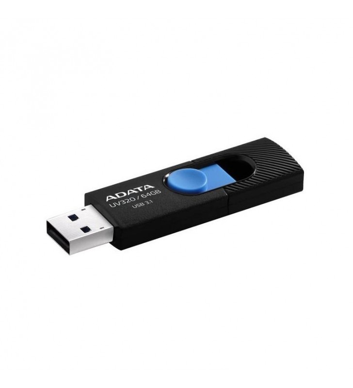 USB 3.2 Gen 1 ADATA  64GB, clasic, conector USB retractabil, Black &amp Blue, "AUV320-64G-RBKBL"(include timbru verde 0.01 lei