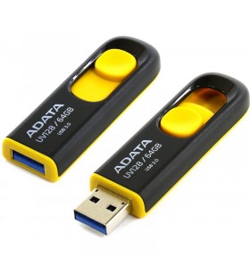 Usb flash drive adata 64gb, uv128, usb3.1, negru si galben "auv128-64g-rby"