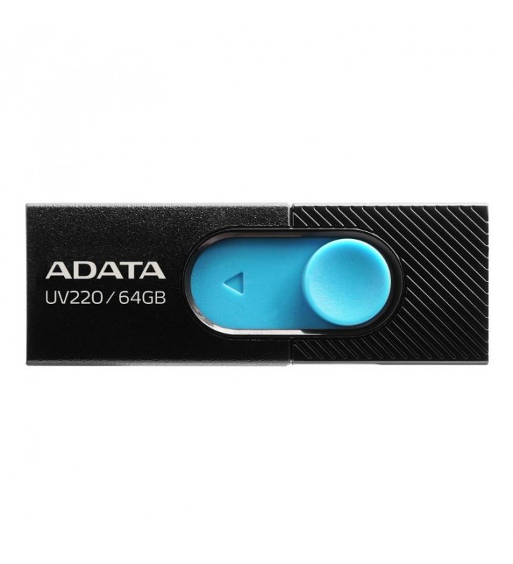Usb flash drive adata uv220 64gb, black/blue retail, usb 2.0 "auv220-64g-rbkbl"