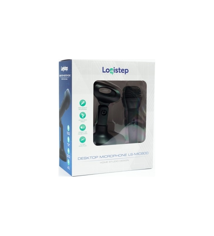 Microfon logistep desktop stand, jack 3.5mm, home studio, black "ls-mic800" 45504989 (include timbru verde 0.01 lei)