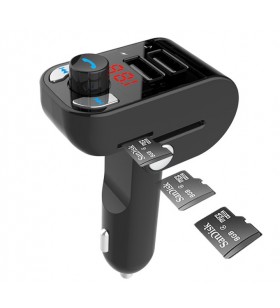 3-in-1 bluetooth carkit with fm-radio transmitter and usb 3.1 a charger, black "btt-02"