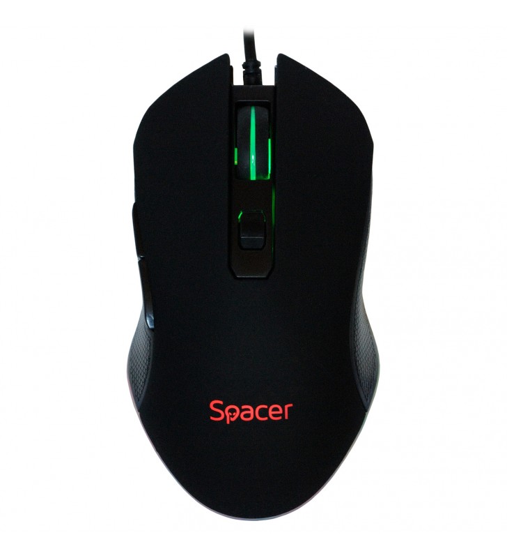 Mouse gaming spacer usb optic, 2400dpi, 6 butoane, 1 rotita scroll, black, iluminare rgb "sp-gm-01" (include timbru verde 0.1