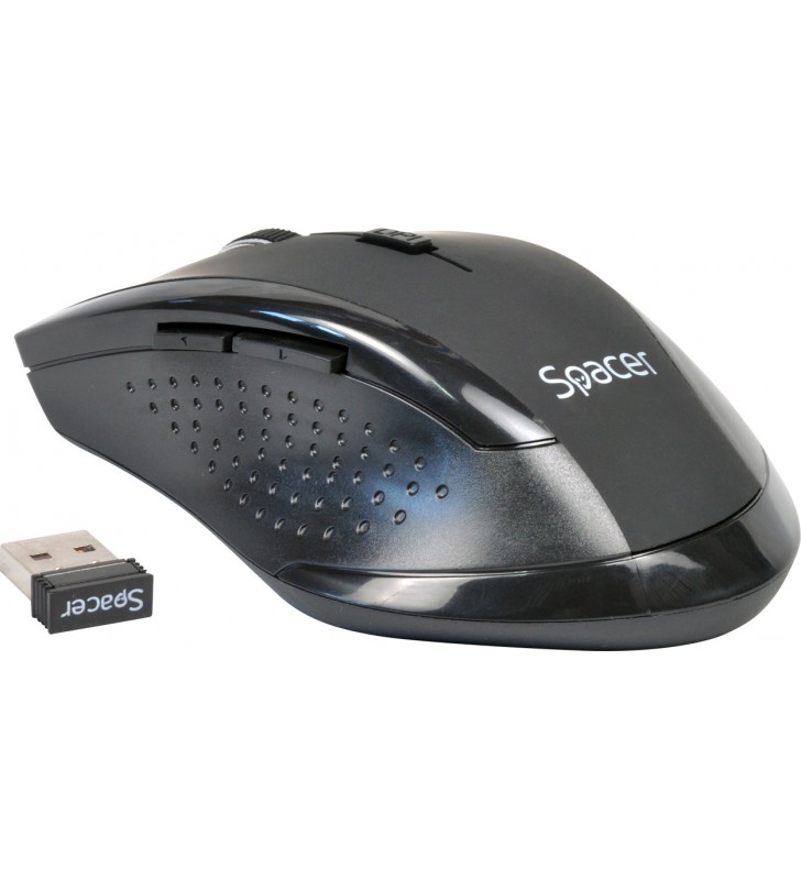 Mouse spacer wireless, 1600dpi, 6 butoane, 1 rotita scroll, black, cauciucat, scroll metalic, "spmo-291" (include timbru verde