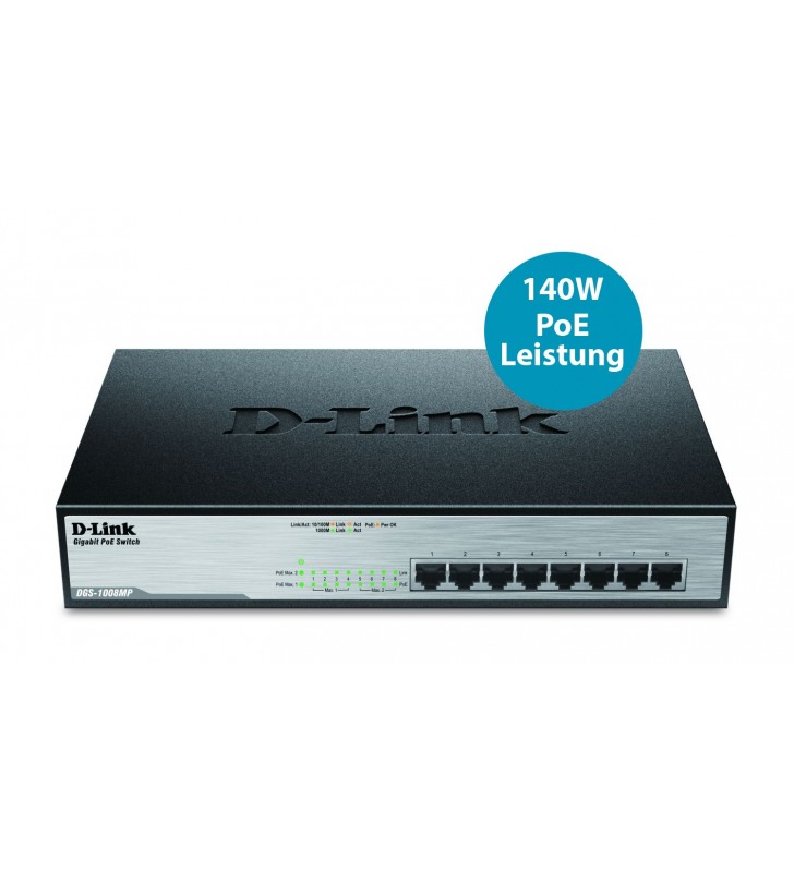 D-Link DGS-1008MP switch-uri Fara management Gigabit Ethernet (10 100 1000) Negru 1U Power over Ethernet (PoE) Suport