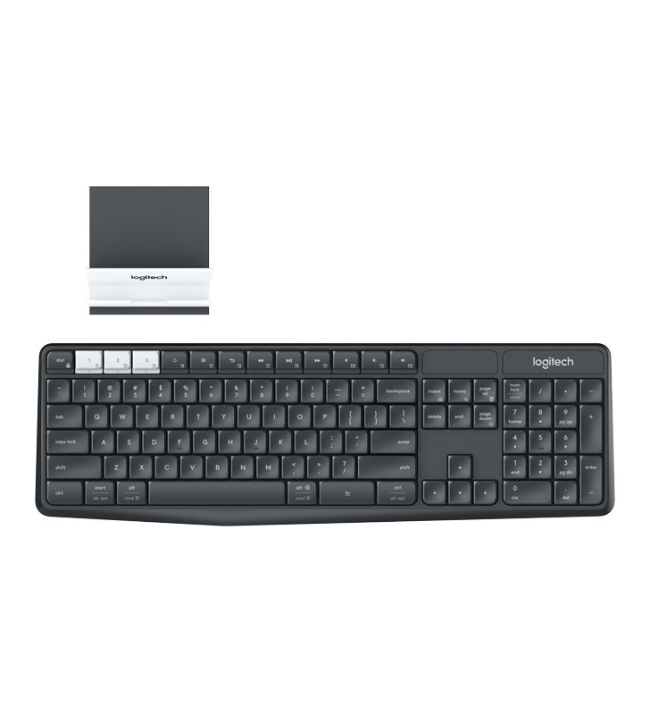 Tastatura wireless logitech k375s, bluetooth, layout us, black + suport