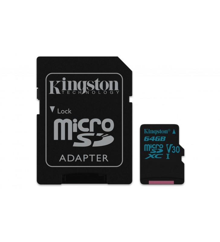 Kingston technology canvas go! memorii flash 64 giga bites microsdxc clasa 10 uhs-i