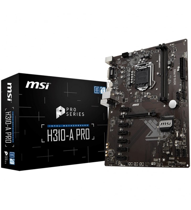 Msi main board desktop h310 (s1151v2, 2 x ddr4 2666/ 2400/ 2133 mhz support up to 32gb, 1 x pcie 3.0 x16, 6 x pcie 2.0 x1, 1 x h