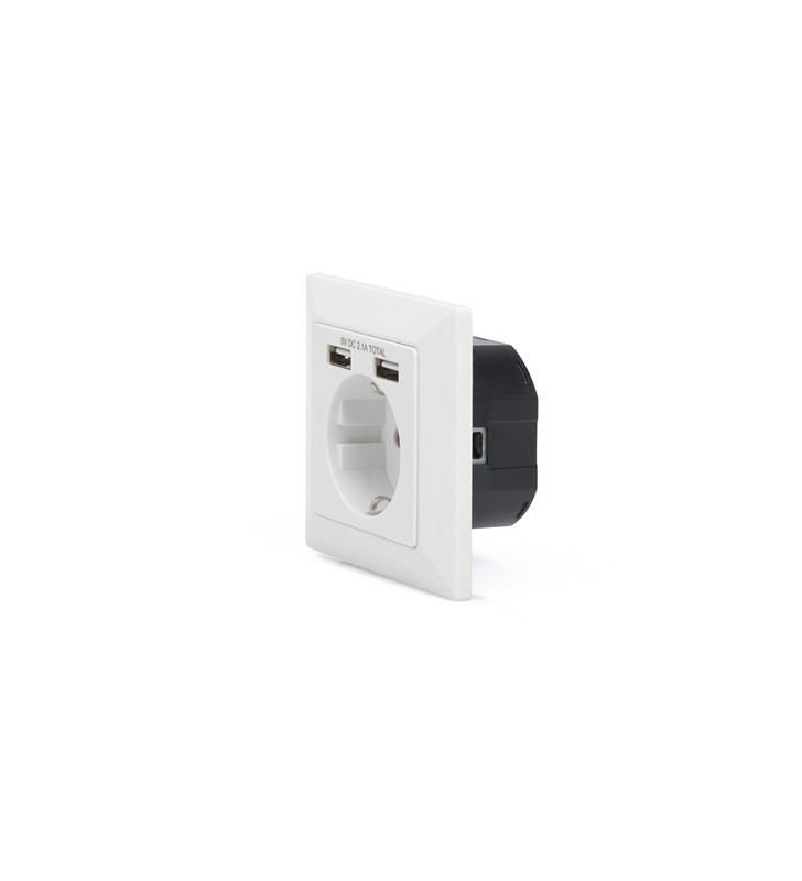 Socket with 2x usb ports/safety wall outlet 5v2.1a white