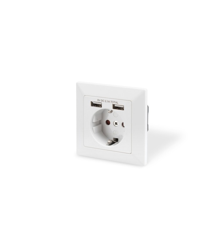 Socket with 2x usb ports/safety wall outlet 5v2.1a white