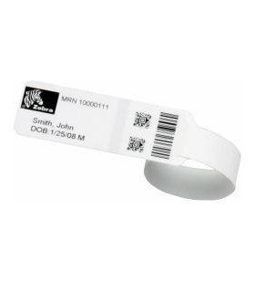 Wristband, synthetic, 1x7.9375in (25.4x201.6mm) dt, lam 65843rm / 66213rm, coated, 1in (25.4mm) core, 263/roll, 6/box, plain