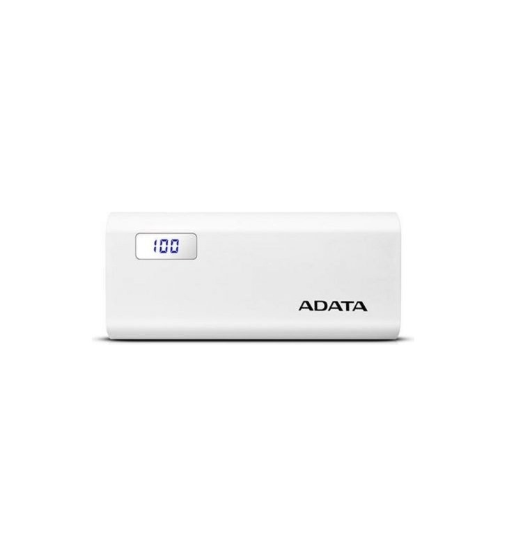 Power bank adata 12500mah, 2 x usb, digital display pt. status baterie, p12500d 12.500 mah, 2.1a out, white, "ap12500d-dgt-5v-c