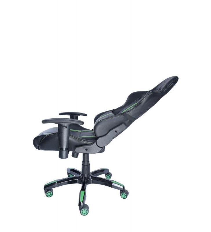 Scaun gaming spacer imitatie piele, black &amp green, brate ajustabile, greutate max. 120kg, dimensiuni 69.577.5126~132cm "sp-g