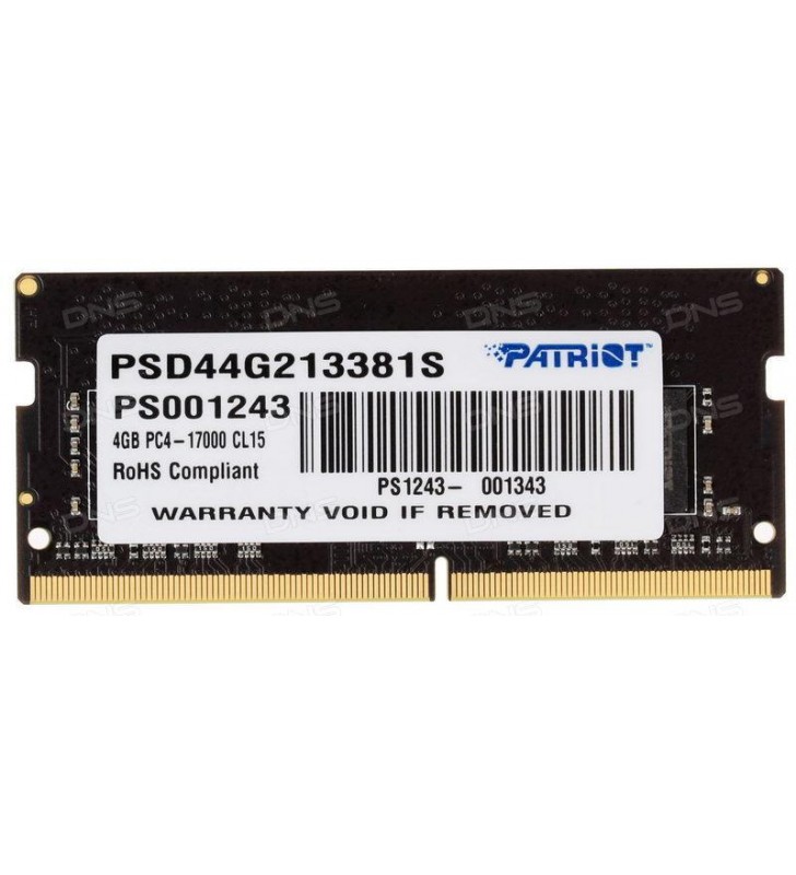 Ddr4, 4gb, 2133 mhz, 260-pin so dimm, cl 15, nominal voltage 1.2 v, number of modules 1 "psd44g213381s"