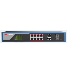Switch poe hikvision 8 porturi cu web management, ds-3e1310p-e l2, webmanaged, 8 100m poe port, 2 1000m combo port, 802.3af/at,
