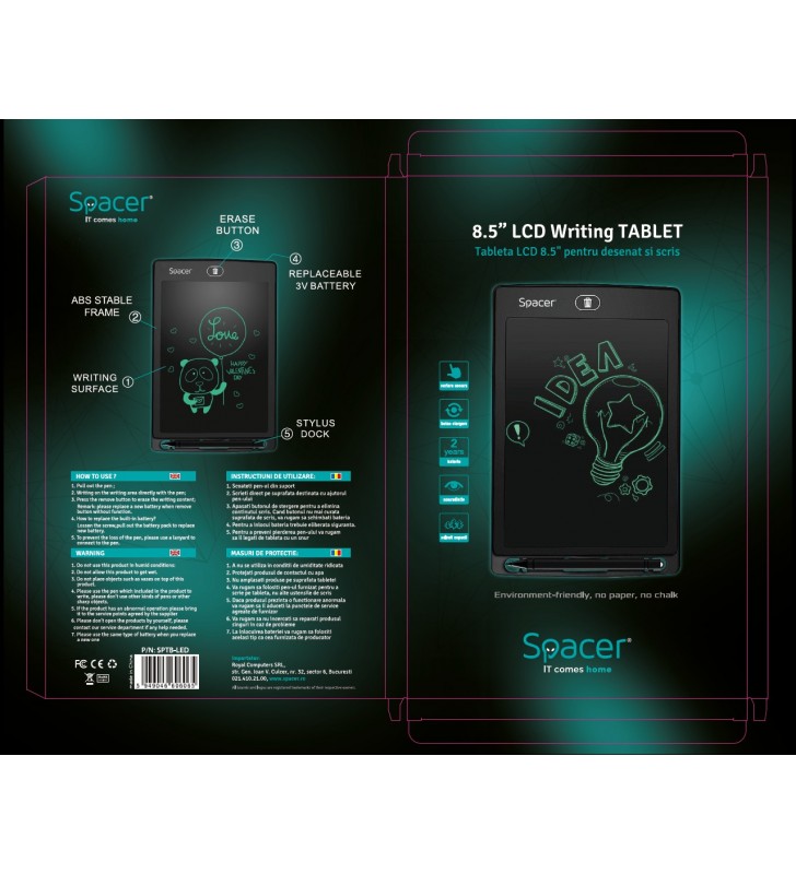 Tableta led spacer pentru scris, 8.5'' display, black,baterie cr2020 "sptb-led"(include timbru verde 0.1 lei)