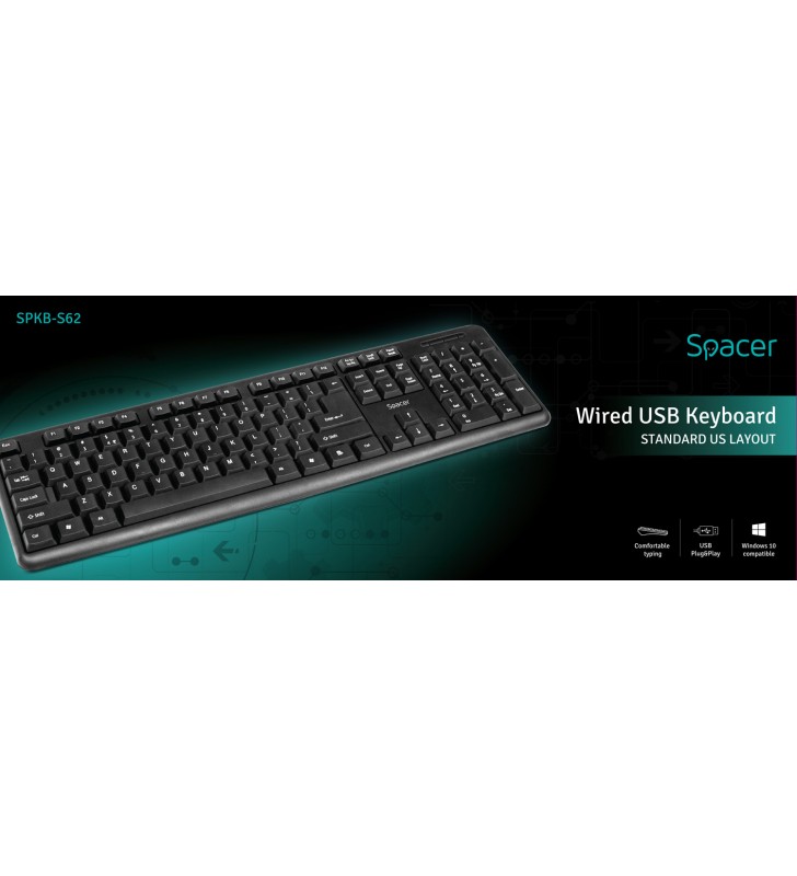 Tastatura spacer usb, 104 taste, anti-spill, black, "spkb-s62"/45505855 (include timbru verde 0.5 lei)