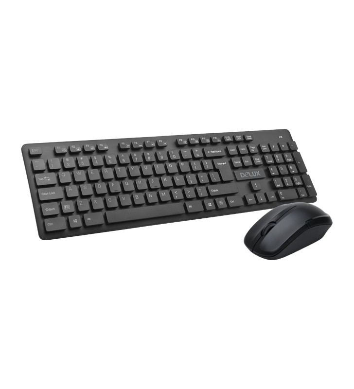 KIT wireless DELUX, tastatura multimedia wireless "KA150" + mouse wireless, black, "KA150G" (include timbru verde 0.5 lei)