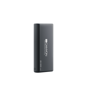Canyon power bank 20000mah li-poly battery, input 5v/2.1a, output 5v/2.1a(max), with smart ic, black, 3in1 usb cable length 0.3m