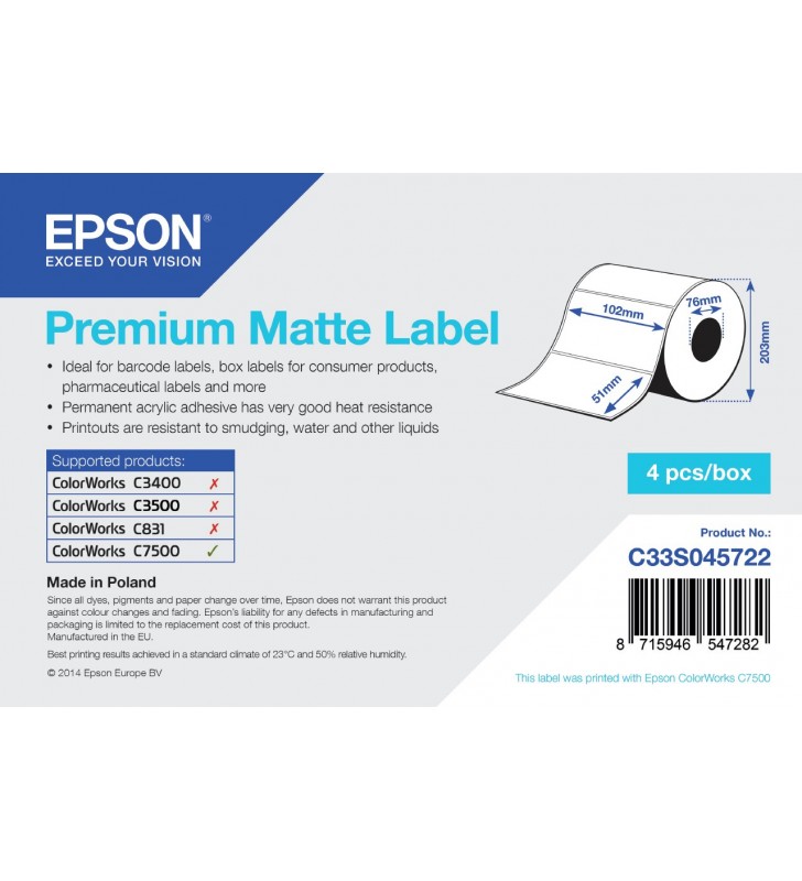 Epson premium matte label - die-cut roll: 102mm x 51mm, 2310 labels